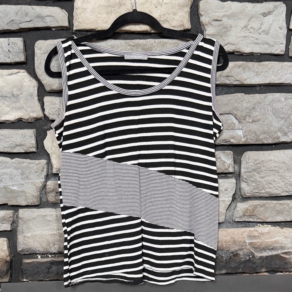 Loveappella Black and White Striped Tank Top